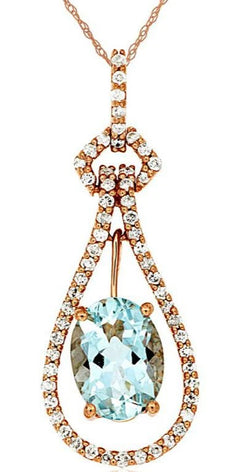 1.32CT DIAMOND & AAA AQUAMARINE 14KT WHITE GOLD OVAL & ROUND TEAR DROP PENDANT