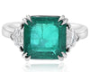 ESTATE LARGE 5.91CT DIAMOND & AAA EMERALD 18K WHITE GOLD SQUARE & TRAPEZOID RING