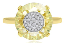 ESTATE 5.59CT DIAMOND & AAA LEMON QUARTZ 14KT YELLOW GOLD ETOILE FLOWER FUN RING