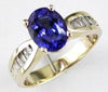 3.05CT DIAMOND & AAA TANZANITE 14KT YELLOW GOLD OVAL & BAGUETTE ENGAGEMENT RING