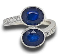 LARGE 5.31CT DIAMOND AAA SAPPHIRE 18K WHITE GOLD OVAL SOLITAIRE CRISS CROSS RING