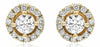 ESTATE .61CT DIAMOND 14KT YELLOW GOLD 3D SOLITAIRE ROUND HALO STUD EARRINGS