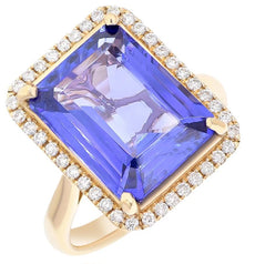8.84CT DIAMOND & AAA TANZANITE 14KT YELLOW GOLD 3D SQUARE HALO ENGAGEMENT RING