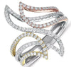 ESTATE LARGE .64CT DIAMOND 14KT TRI COLOR GOLD MULTI LEAF CRISS CROSS FUN RING