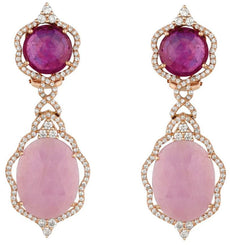 ESTATE 37.50CT DIAMOND & AAA PINK FANCY SAPPHIRE 14KT ROSE GOLD HANGING EARRINGS