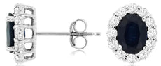 2.6CT DIAMOND & AAA SAPPHIRE 14KT WHITE GOLD OVAL & ROUND FLOWER STUD EARRINGS