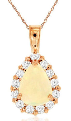 1.0CT DIAMOND & AAA OPAL 14KT ROSE GOLD 3D PEAR SHAPE & ROUND FLOATING PENDANT
