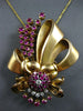 ANTIQUE EXTRA LARGE 5.52CT DIAMOND & AAA RUBY 18KT ROSE GOLD BOW BROOCH PENDANT