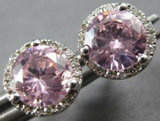 ESTATE 2.1CT DIAMOND & AAA PINK QUARTZ 14K WHITE GOLD HALO MARTINI STUD EARRINGS