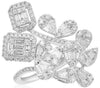 LARGE 1.80CT DIAMOND 18KT WHITE GOLD ROUND & BAGUETTE CLUSTER MULTI SHAPE RING
