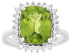 WIDE 4.70CT DIAMOND & AAA PERIDOT 14KT WHITE GOLD 3D CUSHION & ROUND SQUARE RING