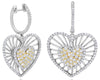 2.25CT DIAMOND 14KT 2 TONE GOLD 3D DOUBLE HEART LOVE FUN HUGGIE HANGING EARRINGS
