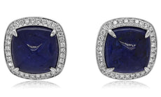 LARGE 40.06CT DIAMOND & AAA TANZANITE 18KT WHITE GOLD 3D SQUARE CUSHION EARRINGS