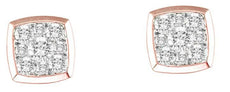 .33CT DIAMOND 14K ROSE GOLD CLASSIC CLUSTER INVISIBLE BEZEL SQUARE STUD EARRINGS