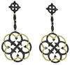 1.0CT BLACK DIAMOND 14K YELLOW GOLD 3D FLOWER FILIGREE MILGRAIN HANGING EARRINGS