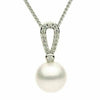 ESTATE .23CT DIAMOND & AAA PEARL 14K WHITE GOLD BEZEL TEAR DROP FLOATING PENDANT