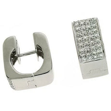 ESTATE WIDE 1.05CT DIAMOND 14KT WHITE GOLD MULTI ROW PAVE SQUARE HUGGIE EARRINGS