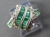 ESTATE WIDE 1.18CT DIAMOND & AAA EMERALD 14KT WHITE GOLD CLASSIC LEAF FUN RING