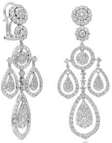 LARGE 7.82CT DIAMOND 18KT WHITE GOLD 3D MULTI TEAR DROP FLORAL HANGING EARRINGS