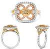 LARGE 1.13CT WHITE PINK & FANCY YELLOW DIAMOND 18KT TRI COLOR GOLD FLOWER RING