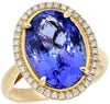 LARGE 9.95CT DIAMOND & AAA TANZANITE 14KT YELLOW GOLD 3D OVAL ENGAGEMENT RING
