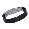 18K YELLOW GOLD & 925 SILVER AAA BLACK SPINEL CROSS 3D FILIGREE RUBBER BRACELET