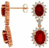 ESTATE 5.70CT DIAMOND & AAA EXTRA FACET RUBY 14K ROSE GOLD OVAL HANGING EARRINGS