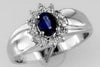 ESTATE .70CT DIAMOND & AAA SAPPHIRE 14K WHITE GOLD OVAL & ROUND FLOWER LOVE RING