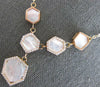 LARGE AAA MOTHER OF PEARL 14KT ROSE GOLD 3D MULTI HEXAGON FUN LARIAT NECKLACE