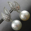 LARGE 1.60CT DIAMOND & AAA SOUTH SEA PEARL 18KT WHITE GOLD 3D HANGING EARRINGS