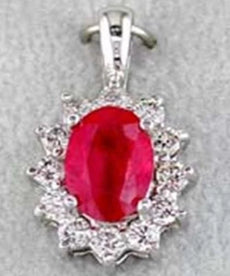 1.98CT DIAMOND & AAA RUBY 14K WHITE GOLD 3D OVAL & ROUND FLOWER FLOATING PENDANT