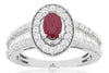 1.56CT DIAMOND & AAA RUBY 14KT WHITE GOLD OVAL ROUND & BAGUETTE ENGAGEMENT RING