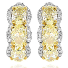 WIDE 3.51CT WHITE & FANCY YELLOW DIAMOND 18KT TWO TONE GOLD 3D HANGING EARRINGS