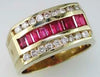 LARGE 2.70CT DIAMOND & AAA RUBY 14KT YELLOW GOLD 3D ROUND & BAGUETTE MENS RING