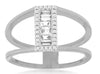 WIDE .30CT DIAMOND 14KT WHITE GOLD 3D ROUND & BAGUETTE RECTANGULAR BAR FUN RING