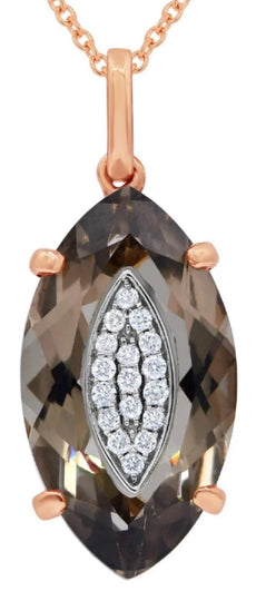 9.47CT DIAMOND & AAA SMOKEY QUARTZ 14KT ROSE GOLD SOLITAIRE FUN FLOATING PENDANT