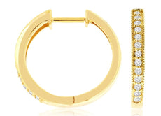 ESTATE .19CT DIAMOND 14K YELLOW GOLD ROUND FILIGREE HUGGIE HOOP HANGING EARRINGS