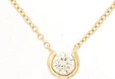 .15CT DIAMOND 14K YELLOW GOLD ROUND SOLITAIRE SEMI BEZEL HORSESHOE LOVE NECKLACE