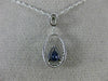 ESTATE .62CT DIAMOND & AAA SAPPHIRE 14K WHITE GOLD 3D TEAR DROP FLOATING PENDANT