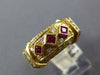 ESTATE 1.49CT DIAMOND & AAA RUBY 18K YELLOW GOLD PRINCESS & ROUND BEZEL FUN RING