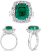 LARGE 7.04CT DIAMOND & AAA EMERALD 18KT WHITE GOLD 3D CUSHION & EMERALD CUT RING