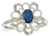ESTATE .58CT DIAMOND & AAA SAPPHIRE 14K WHITE GOLD OVAL & ROUND FLOWER LOVE RING