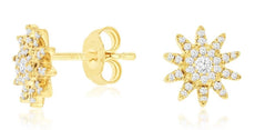 ESTATE .25CT DIAMOND 14KT YELLOW GOLD 3D ROUND CLASSIC STAR FLOWER STUD EARRINGS