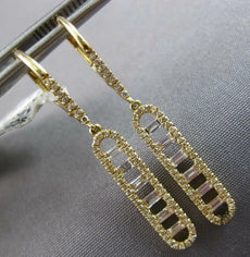 LONG .55CT DIAMOND 14KT YELLOW GOLD ROUND & BAGUETTE ELONGATED OVAL FUN EARRINGS