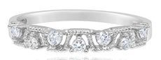 ESTATE .19CT DIAMOND 14KT WHITE GOLD 7 STONE FILIGREE TRAPEZOID ANNIVERSARY RING