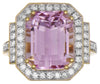 ESTATE EXTRA LARGE 11.22CT DIAMOND & AAA KUNZITE 18K 2 TONE GOLD ENGAGEMENT RING