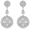 1.29CT DIAMOND 18KT WHITE GOLD 3D CLUSTER FLOWER HALO TEAR DROP HANGING EARRINGS