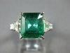 LARGE 5.07CT DIAMOND & AAA EMERALD 18K WHITE GOLD SQUARE 3 STONE ENGAGEMENT RING