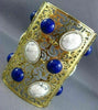 EXTRA LARGE 2.3CT DIAMOND AAA AGATE & LAPIS 18K YELLOW GOLD CUFF BANGLE BRACELET