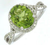3.15CT DIAMOND & AAA PERIDOT 14KT WHITE GOLD OVAL & ROUND HALO ENGAGEMENT RING
